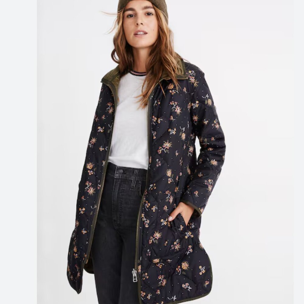 Madewell Reversible Quilted Liner Jacket in Forest Floral Size Small